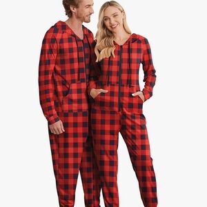 Red and Black Plaid Matching Hooded Onesies